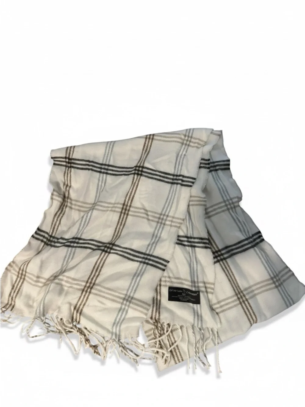Plaid Fringe Scarf in Cream, Black & Brown Soft